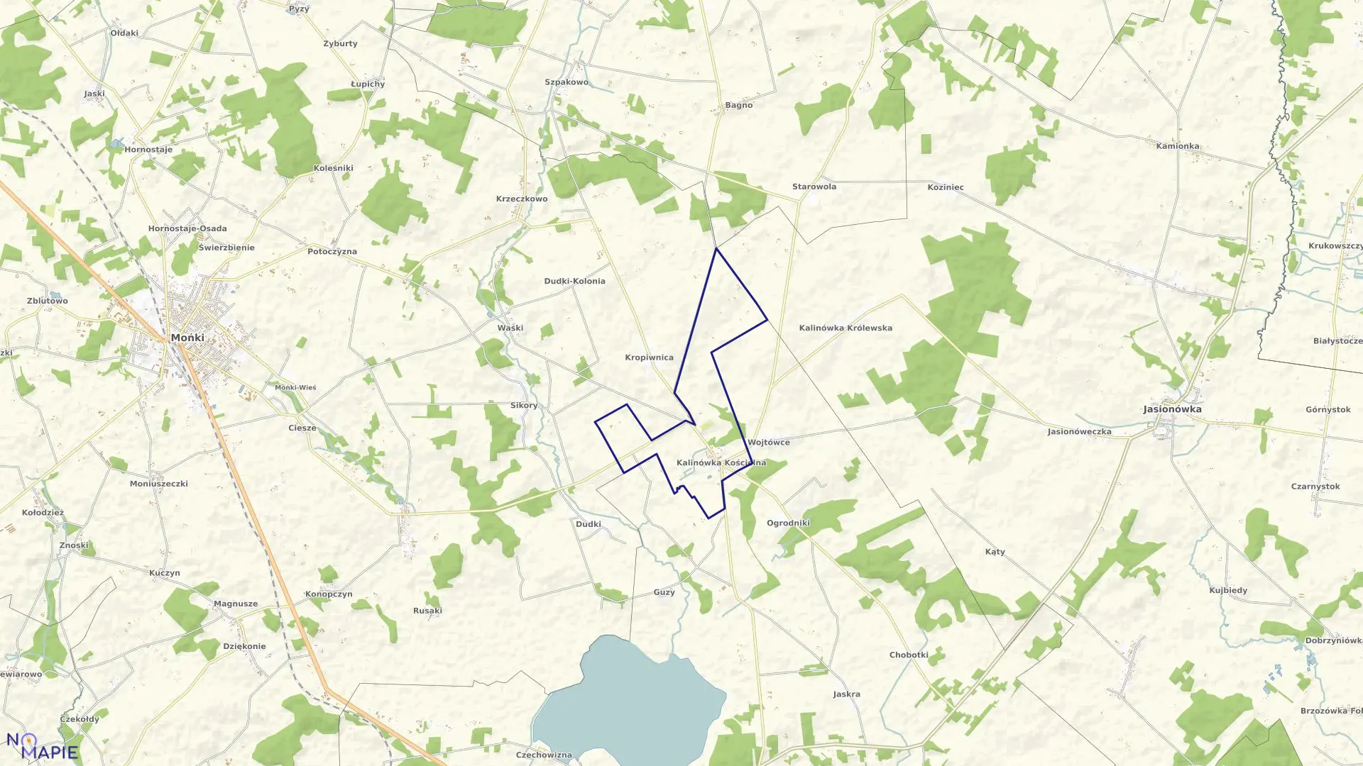 Mapa obrębu KALINÓWKA KOŚCIELNA w gminie Knyszyn